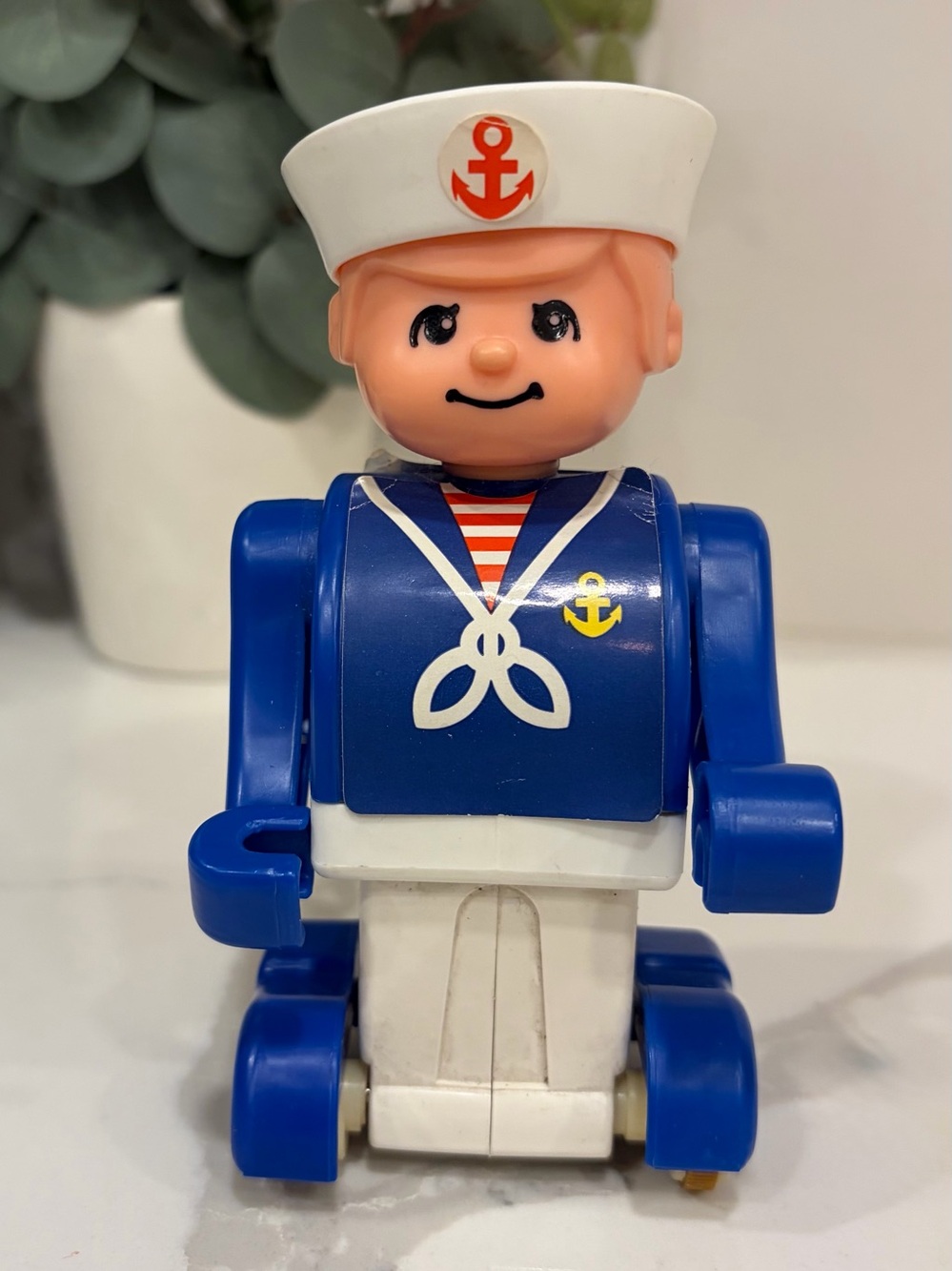 Vintage 1976 Tomy Little Sailor Boy Push & Roll Plastic Figure Toy 5"